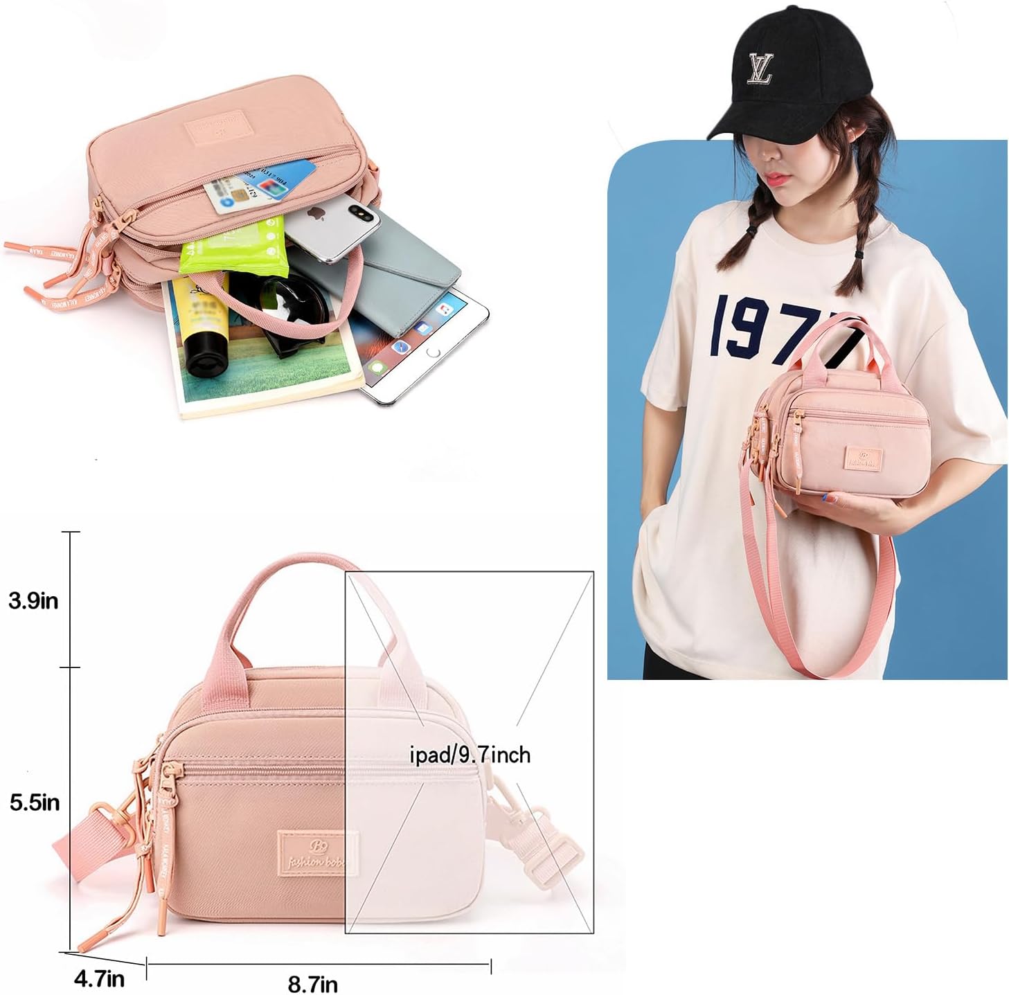 Thumbnail 2 de BOBO crossbody bag for women with waterproof nylon and multiple zipped compartments