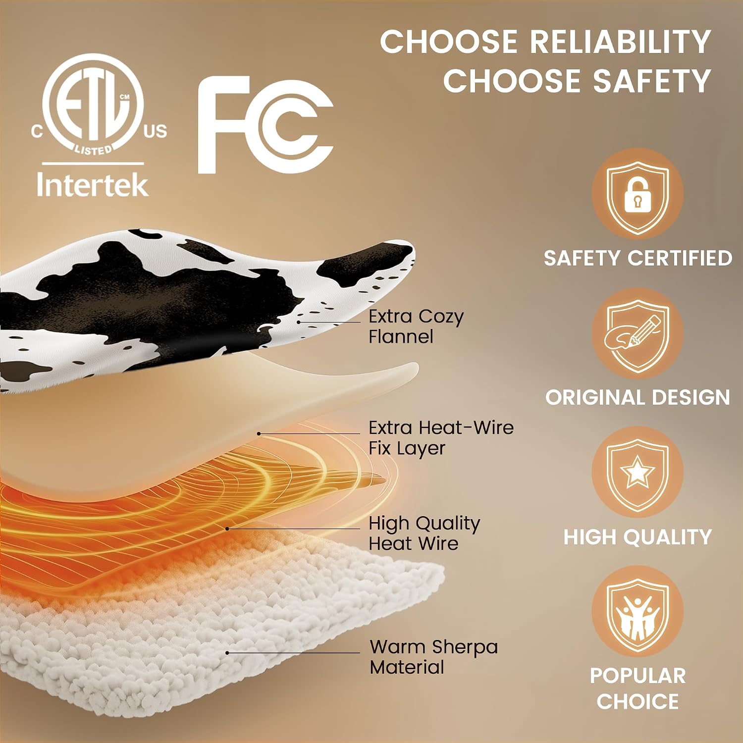 Thumbnail 4 de blunique Cow Print Heated Throw with 10 Heat Levels ⚡