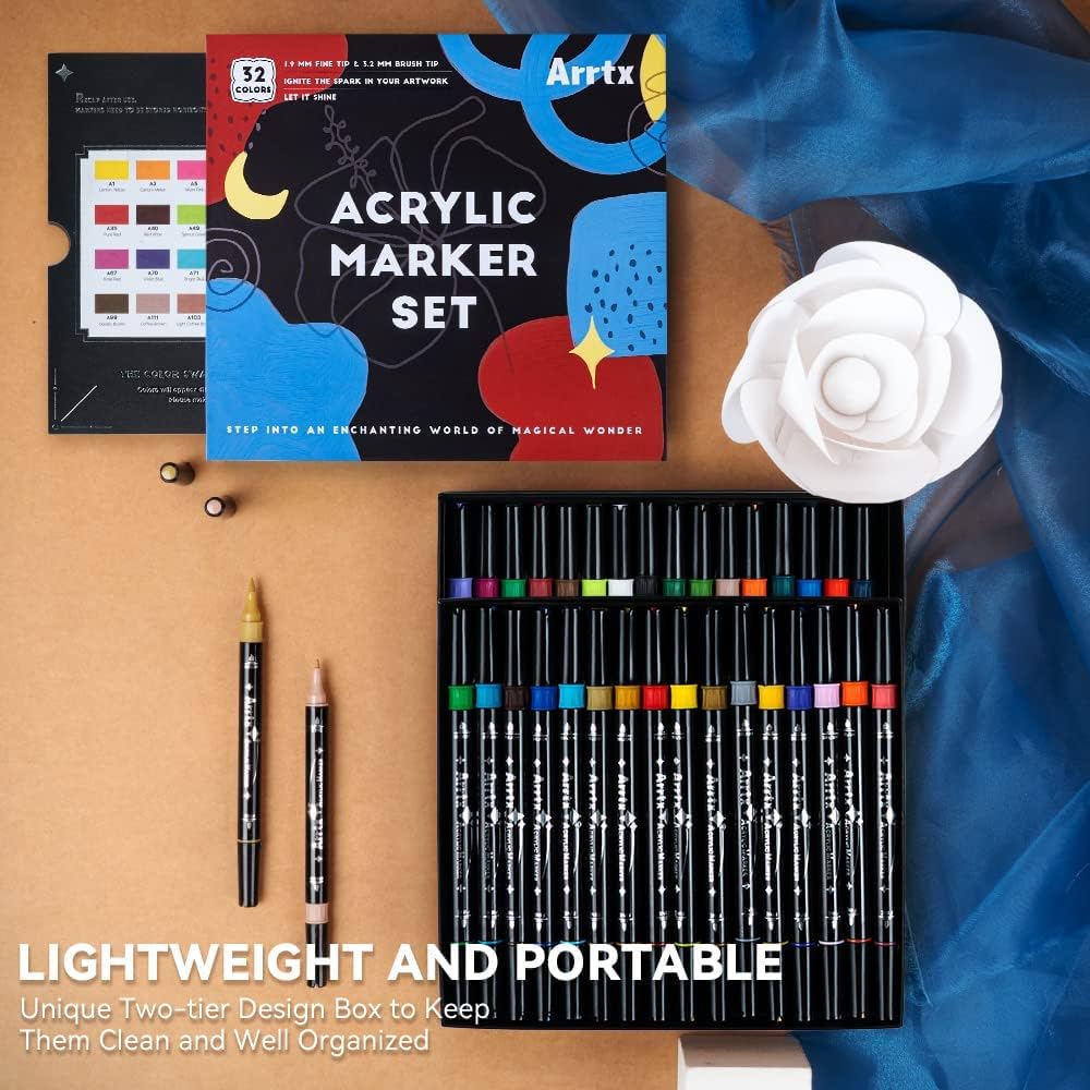 Thumbnail 5 de Arrtx Acrylic Paint Pens: 32 Vibrant Colours with Brush & Fine Tips for Multi-Surface Crafting