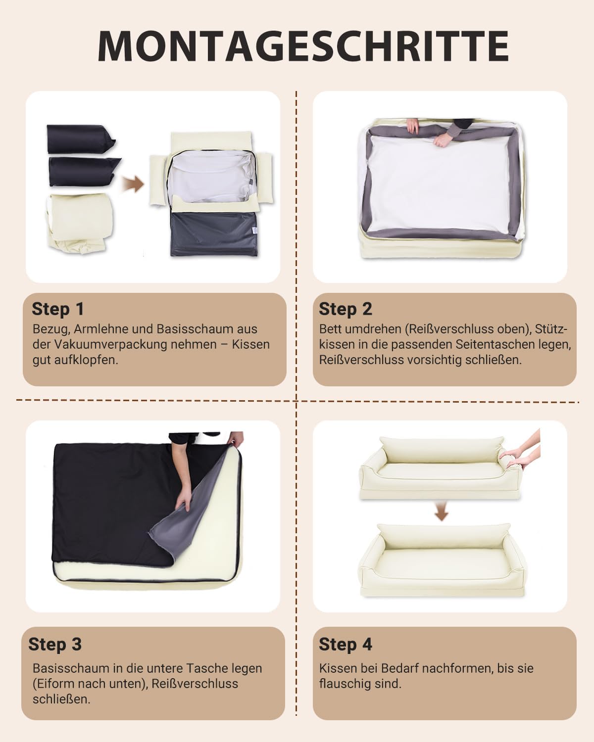 Thumbnail 5 de Favodormir Cuccia per cani da interno in ecopelle impermeabile con schiuma a uovo (taglia piccola) beige