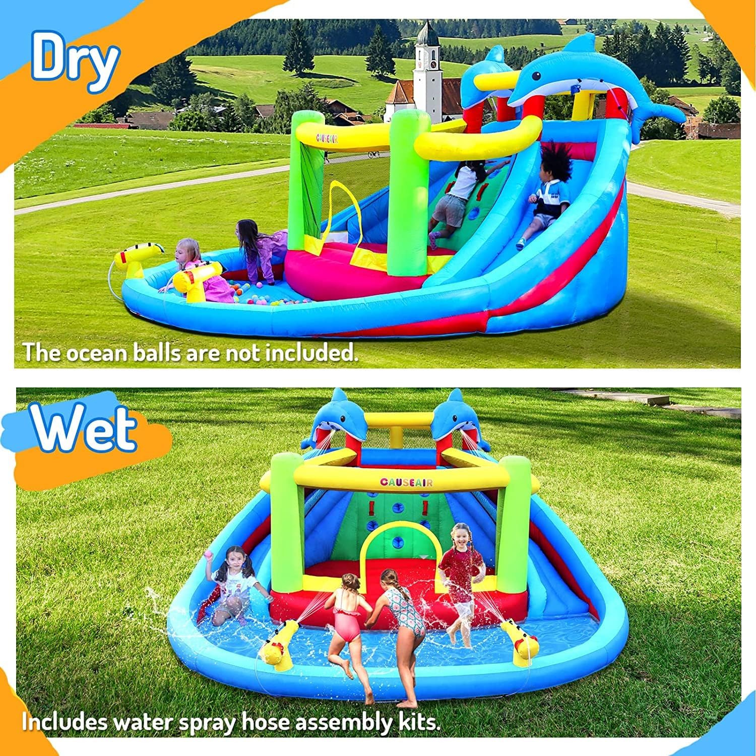 Detalle de Causeair Inflatable Bounce House with Slide (Dolphin Style) – Water Fun for Kids