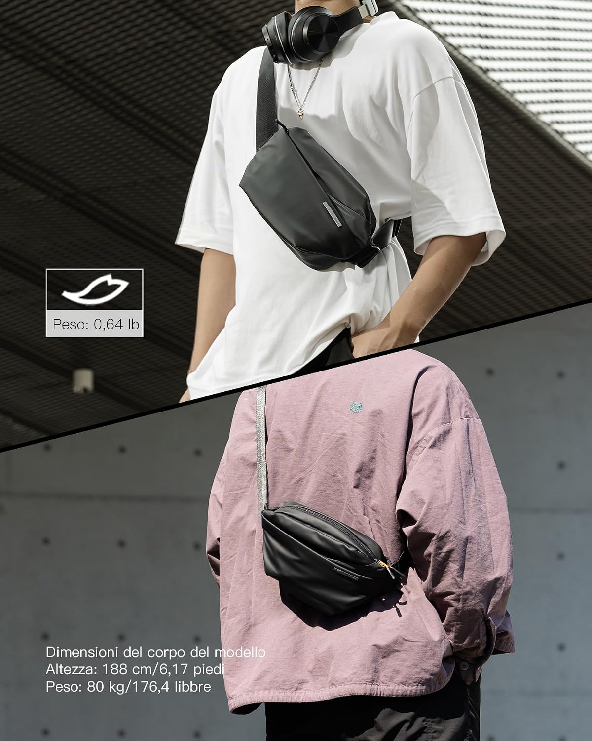 Thumbnail 5 de Inateck Sling Bag X – Borsa a tracolla crossbody resistente agli schizzi, marsupio multifunzionale per viaggi, palestra e ciclismo