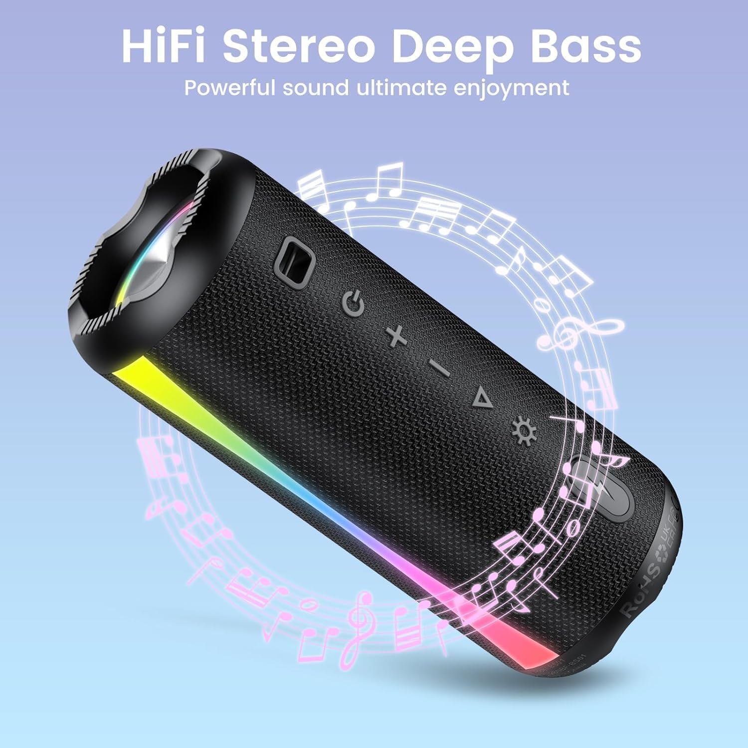 Thumbnail 1 de Bluetooth Lautsprecher Musikbox Bluetooth 5.4 mit RGB-Lichtern, IPX7 & 20h Akku (Freisprechfunktion) – Schwarz