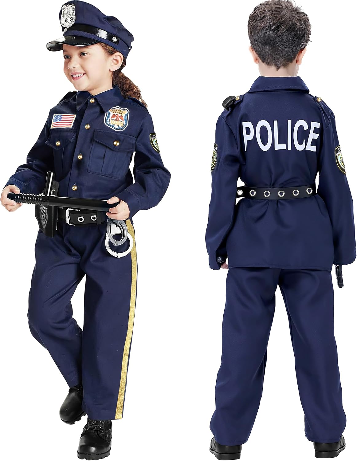 Detalle de Joycover Kids Police Officer Costume, Size S (4-5Y), Navy Blue with Accessories