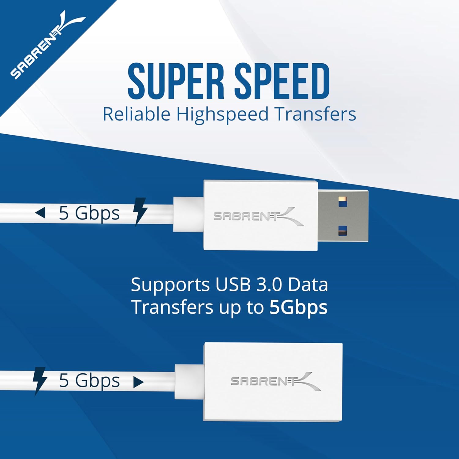 Detalle 2 de SABRENT 22AWG USB 3.0 Extension Cable A Male to A Female (3 Feet, White) CB-303W