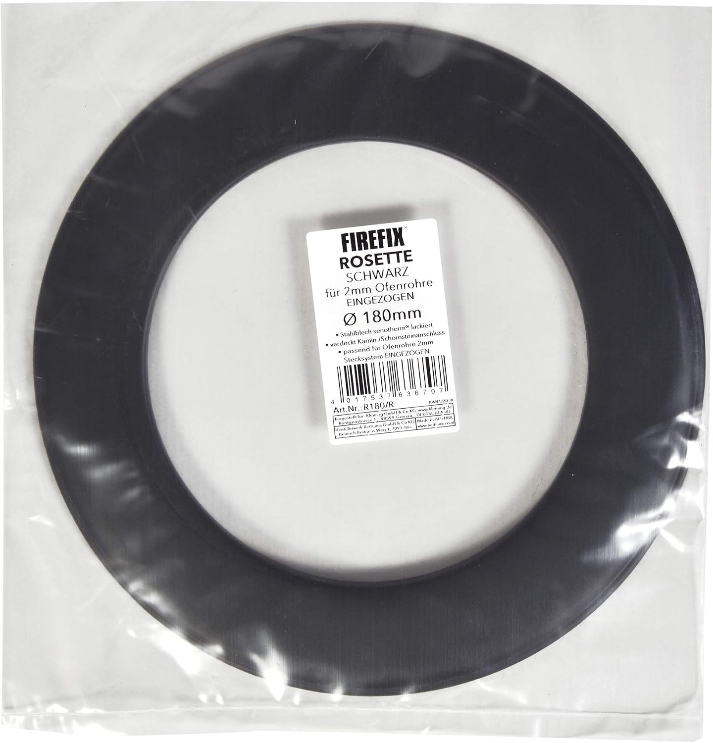 Thumbnail 1 de FIREFIX R180/R Stove Pipe Rosette, 180mm, 2mm Steel, Senotherm Black