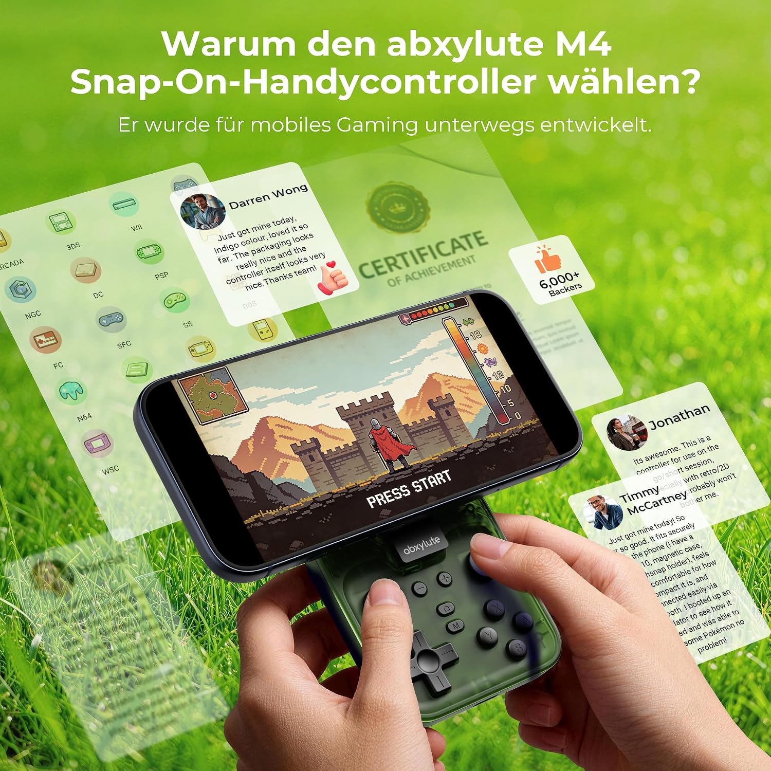 Detalle de abxylute M4 Snap-On Mobile Gaming Controller – kompakter Retro-Gamepad mit MagSafe, Turbo-Joystick & Ständer