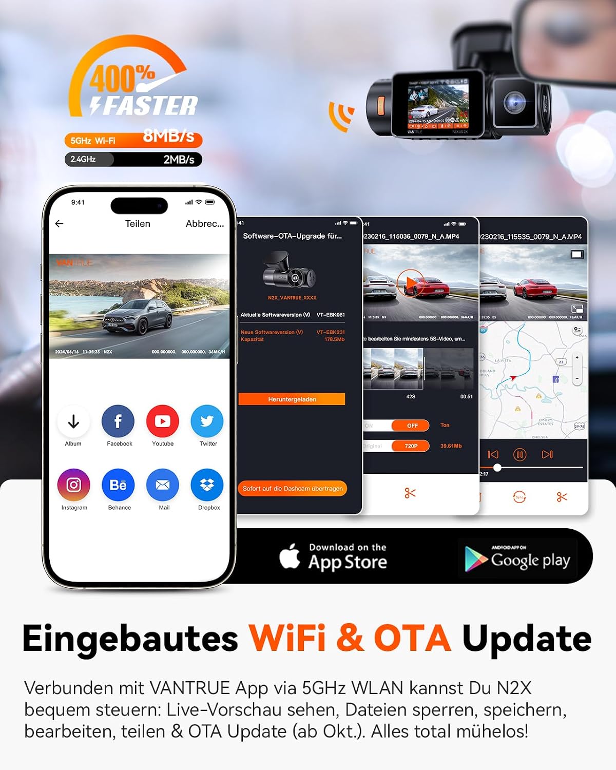Thumbnail 5 de VANTRUE N2X Dashcam 2.7K+1080P Front Innen