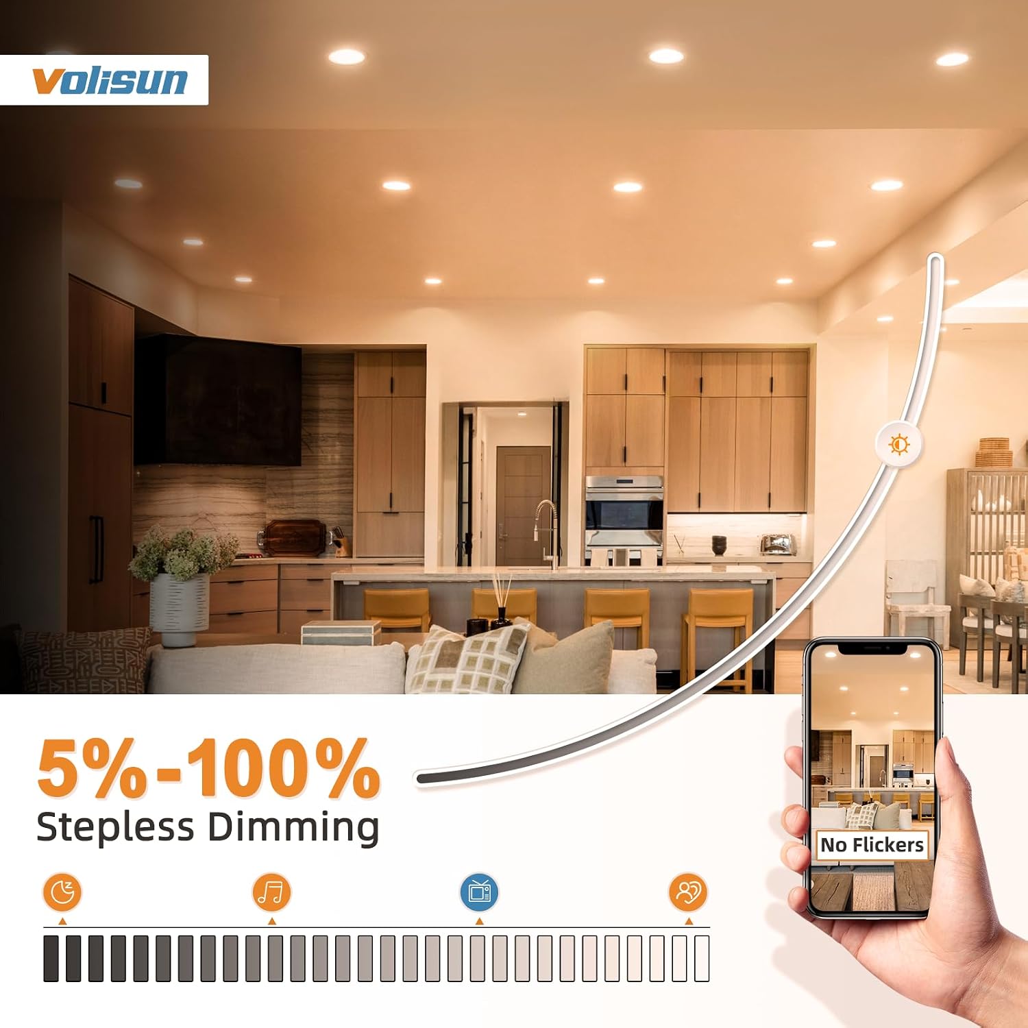 Detalle de VOLISUN 4-Inch LED Pot Lights, 16-Pack, 5CCT Dimmable, 810 lm