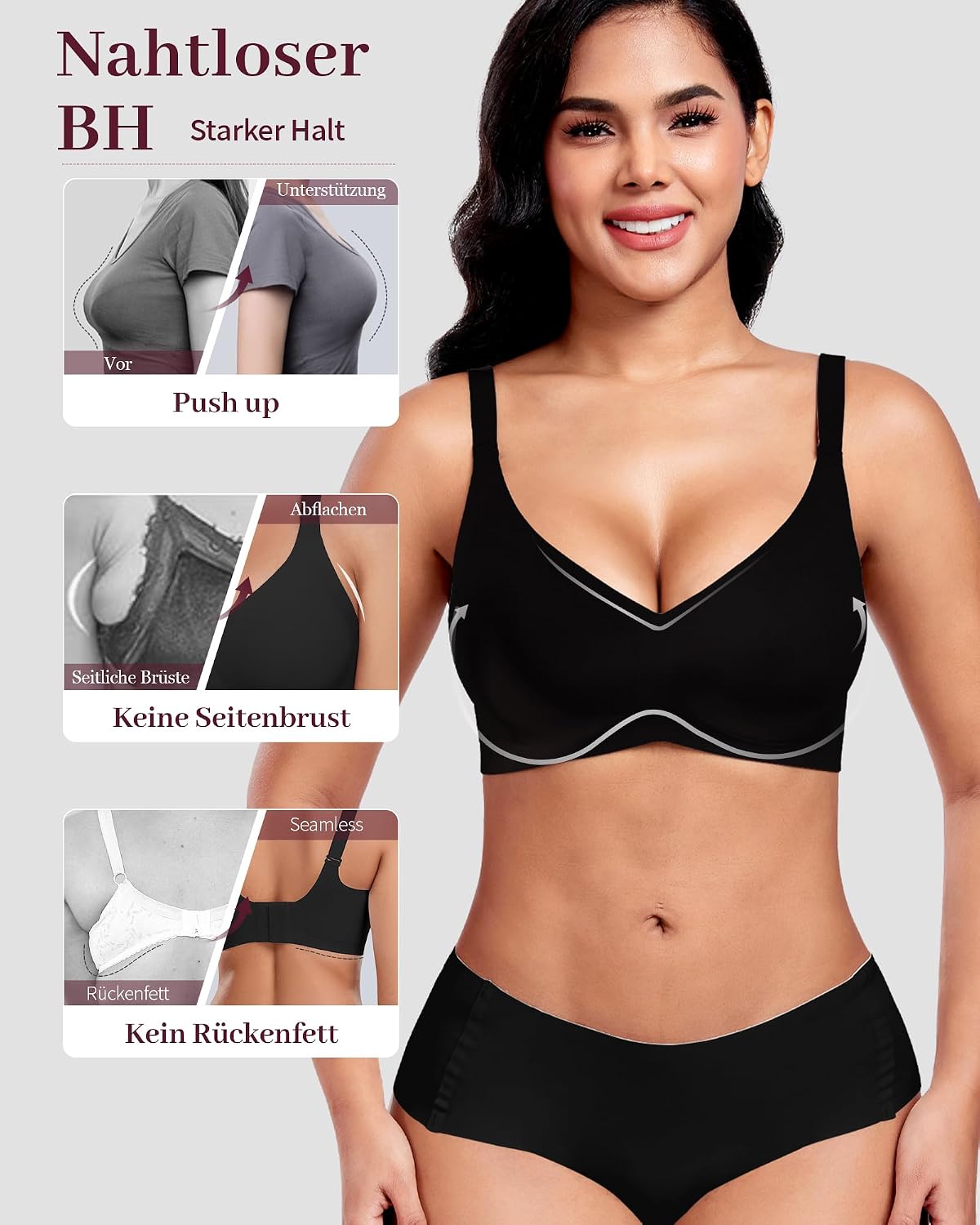 Detalle de Vinfact Nahtloser BH Push up Gepolstert