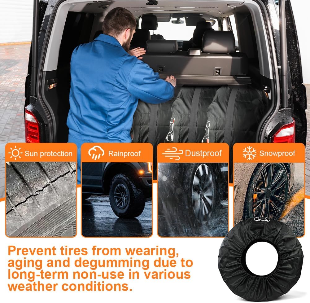 Detalle 2 de Adiwo Car Spare Tyre Covers 4 Pack (19–23 IN tyre bag set) – waterproof wheel protection covers