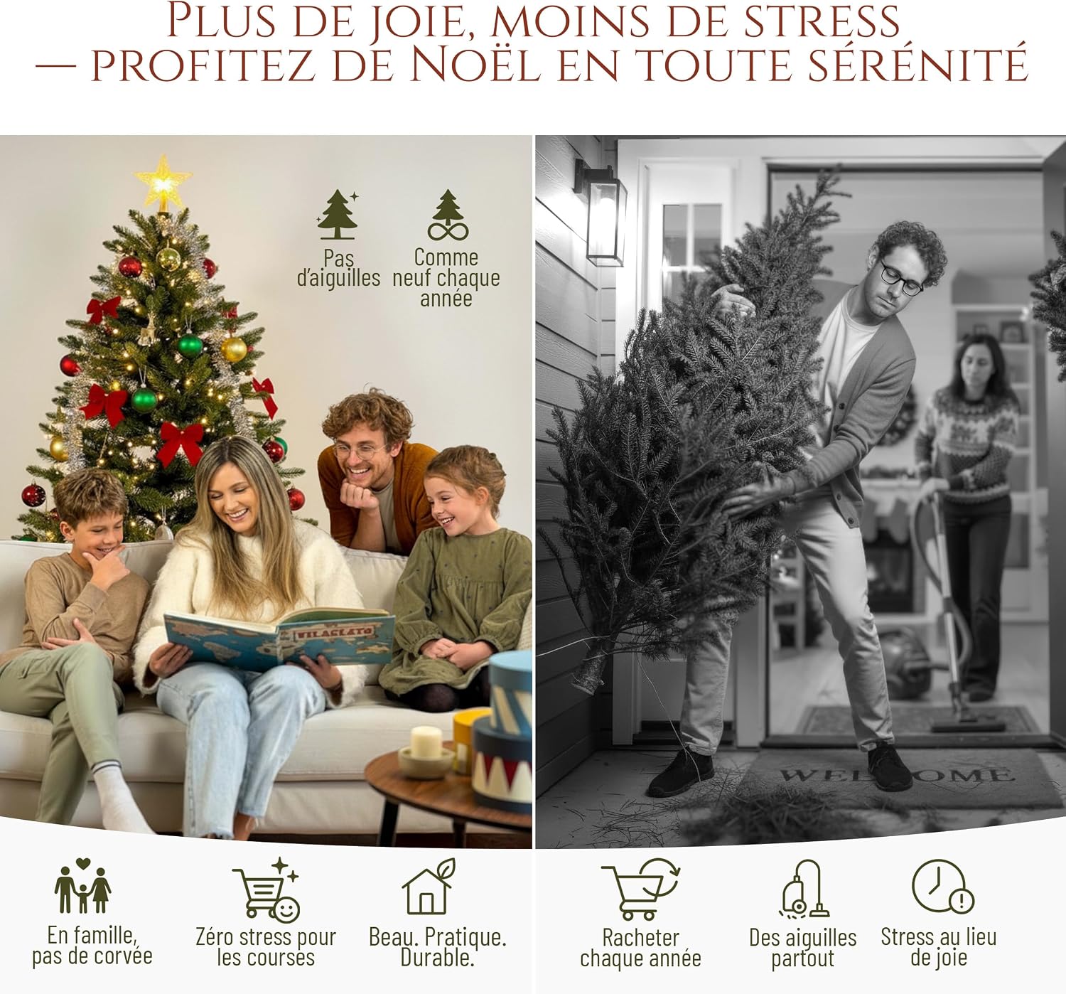 Thumbnail 5 de Pure Living Sapin artificiel Premium 220 cm réaliste avec support en bois 🎄