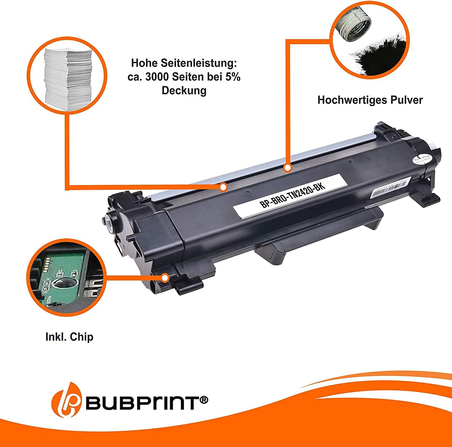Detalle de Bubprint TN 2420 kompatibler Toner für Brother (TN2420) für MFC-, DCP- und HL-Drucker