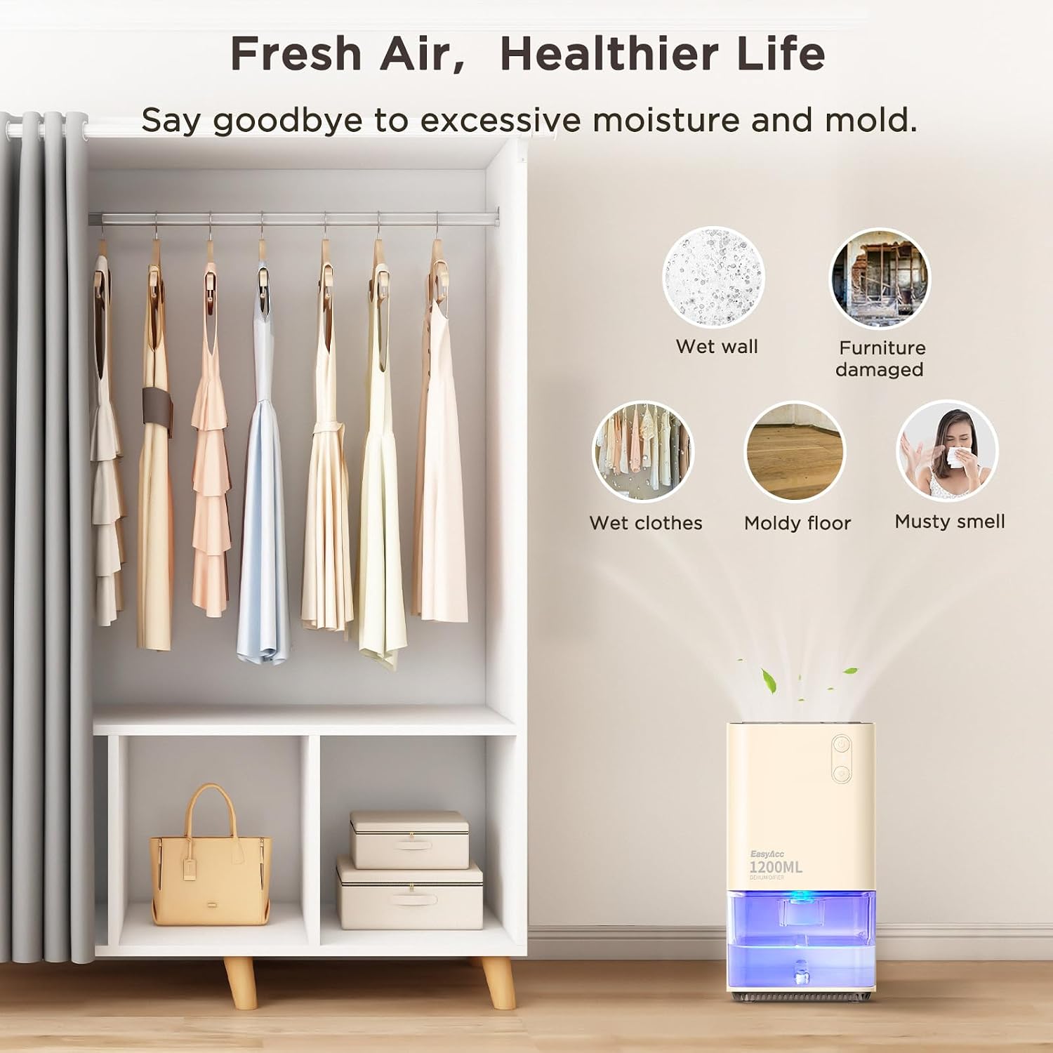 Thumbnail 6 de EasyAcc 1200ml Dehumidifier for Home Damp