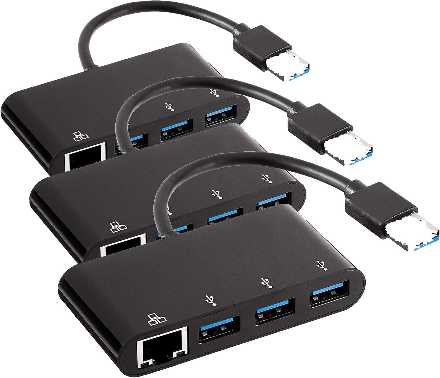 Detalle de Amazon Basics 4-Port Adapter with 3 USB-A Ports + 1 Gigabit Ethernet Port