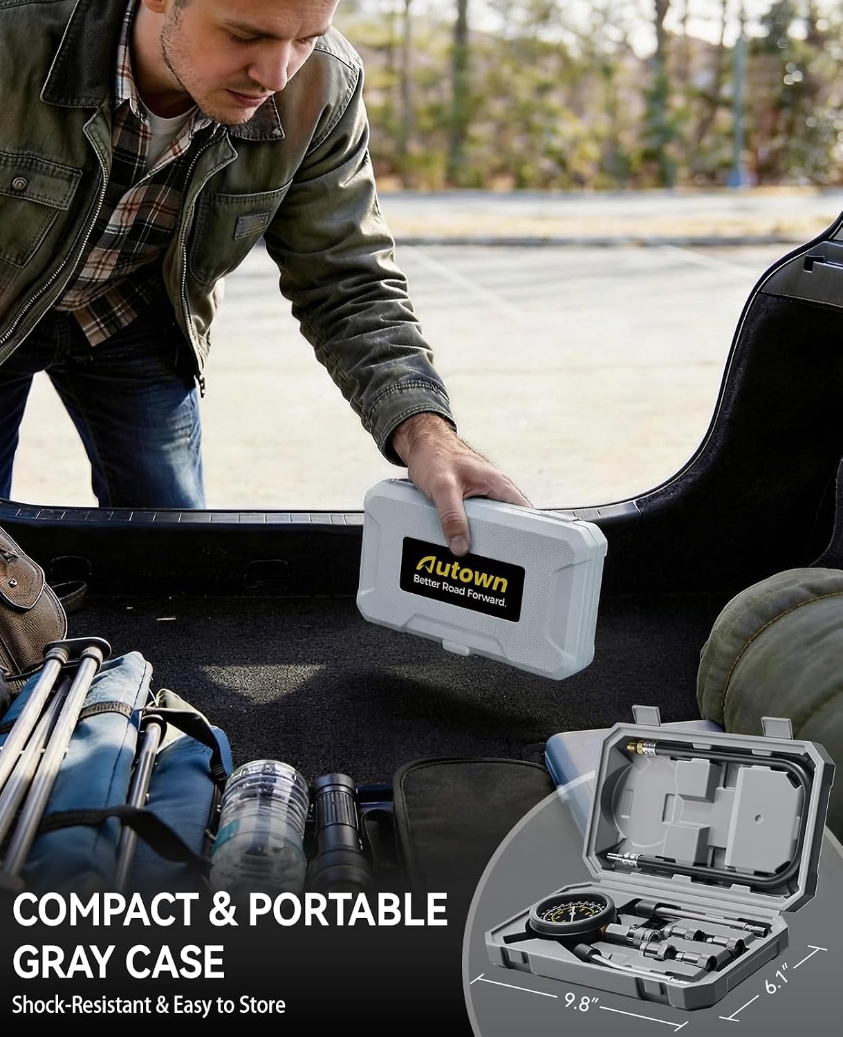 Thumbnail 6 de AUTOWN DIS-202GY Compression Tester Kit, 300 PSI Triple-Scale Gauge