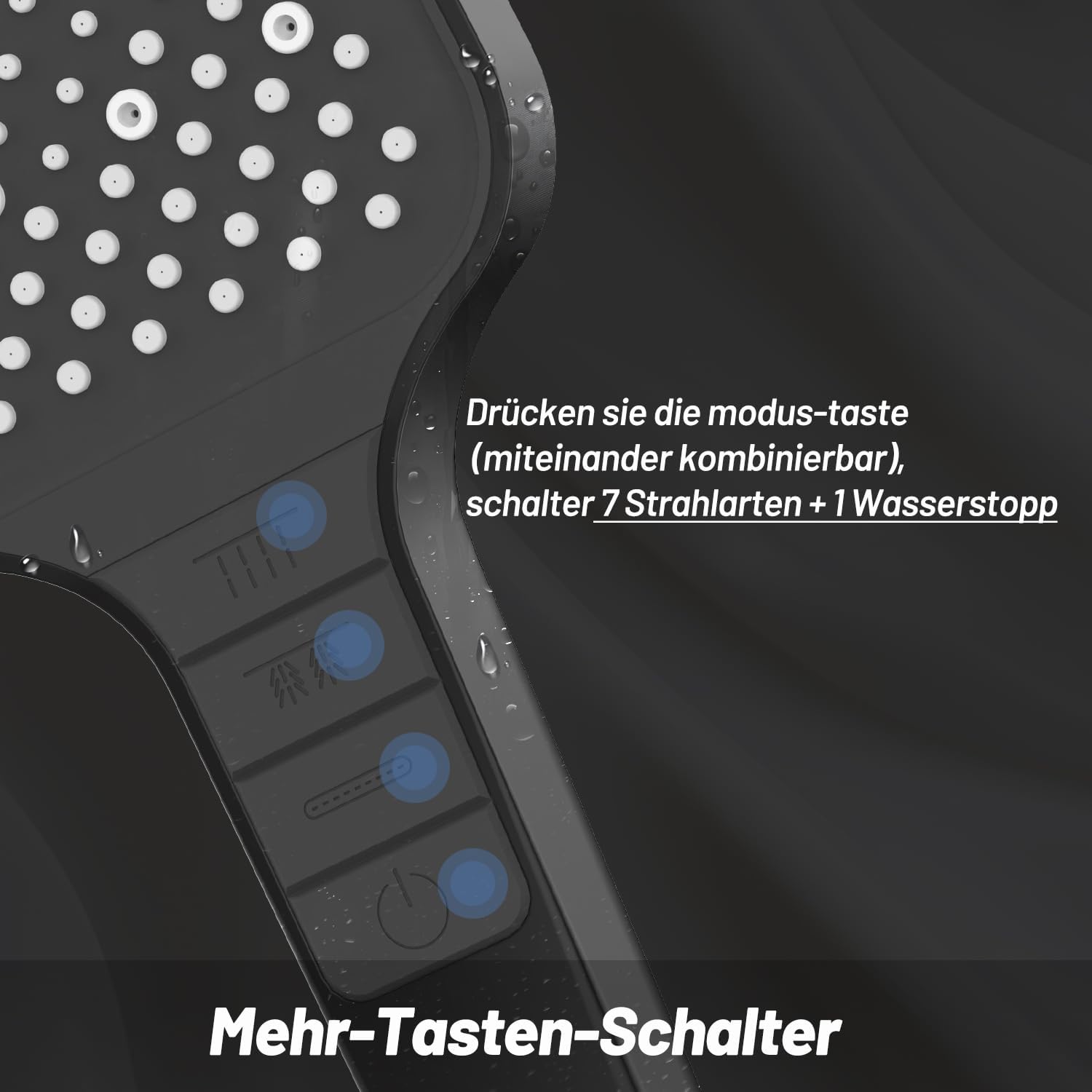 Detalle de VEHHE Duschkopf mit 7 Strahlarten, Regendusche und Stopptaste (½")