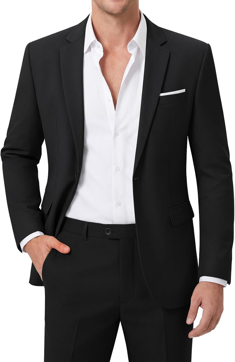 Detalle de MAGE MALE Men's Slim-Fit Two-Piece Suit with One-Button Jacket and Side Vents