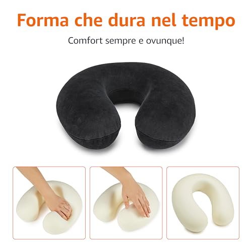 Detalle de Amazon Basics Cuscino per il collo in memory foam, Semicircolare, Nero – supporto confortevole per viaggi e relax