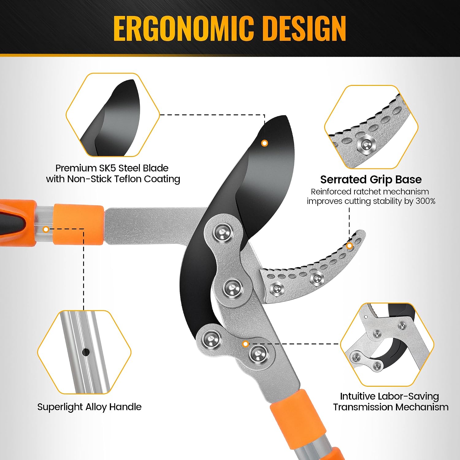 Thumbnail 2 de Telescopic Loppers 70–95cm with SK5 Blade and Teflon Coating – Heavy Duty Tree Pruner