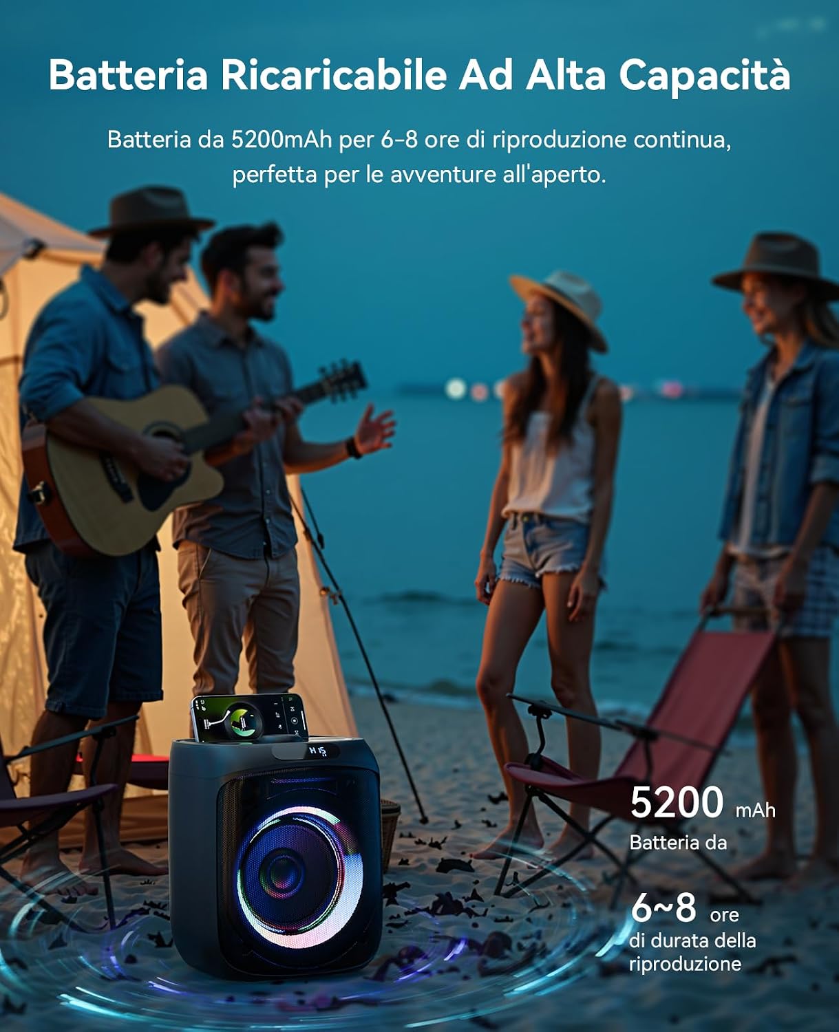 Detalle de Cassa Karaoke 400W per Adulti: Bluetooth, 2 Microfoni Wireless e Luci LED per Feste Indoor/Outdoor