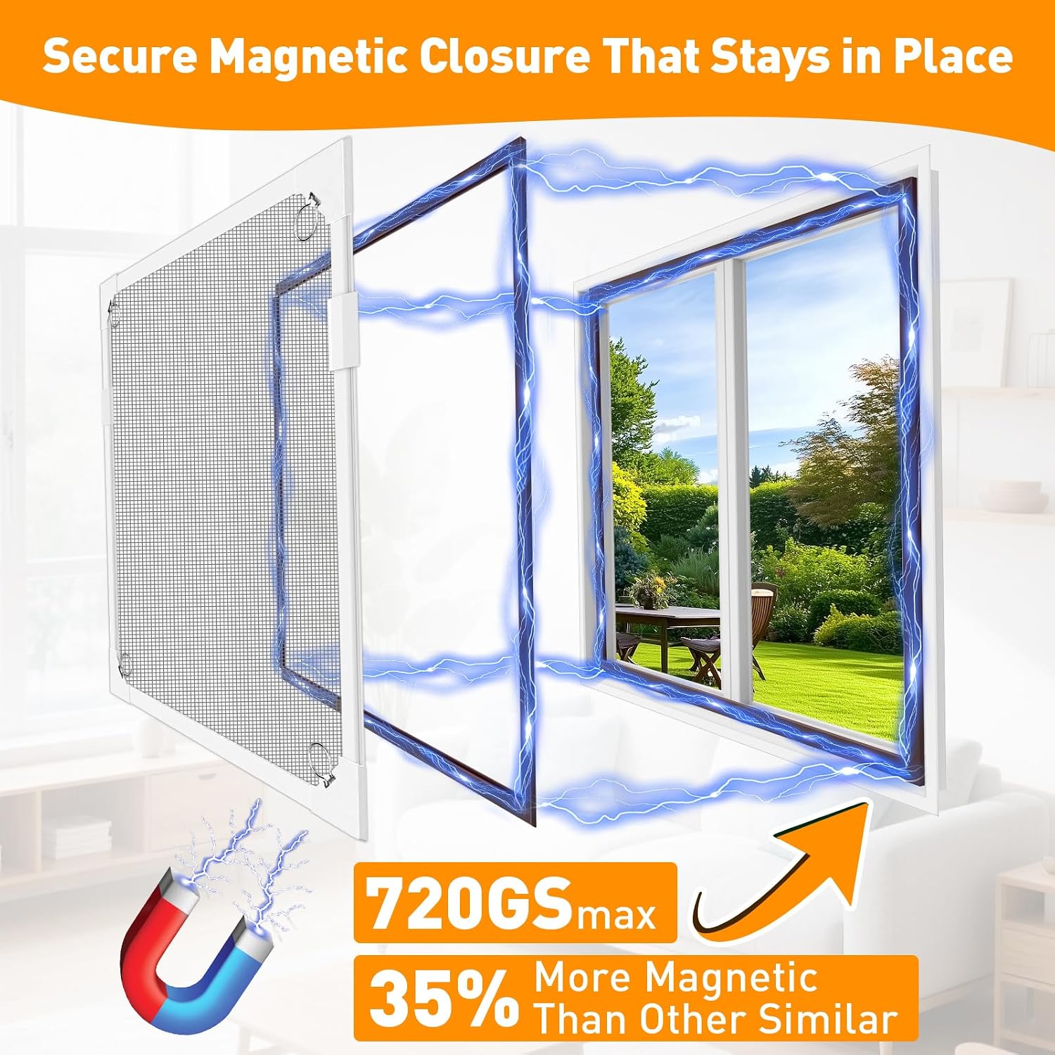 Detalle 2 de OWYR Magnetic Window Screen, 43" x 47", Fibreglass Mesh, Magnetic Closure