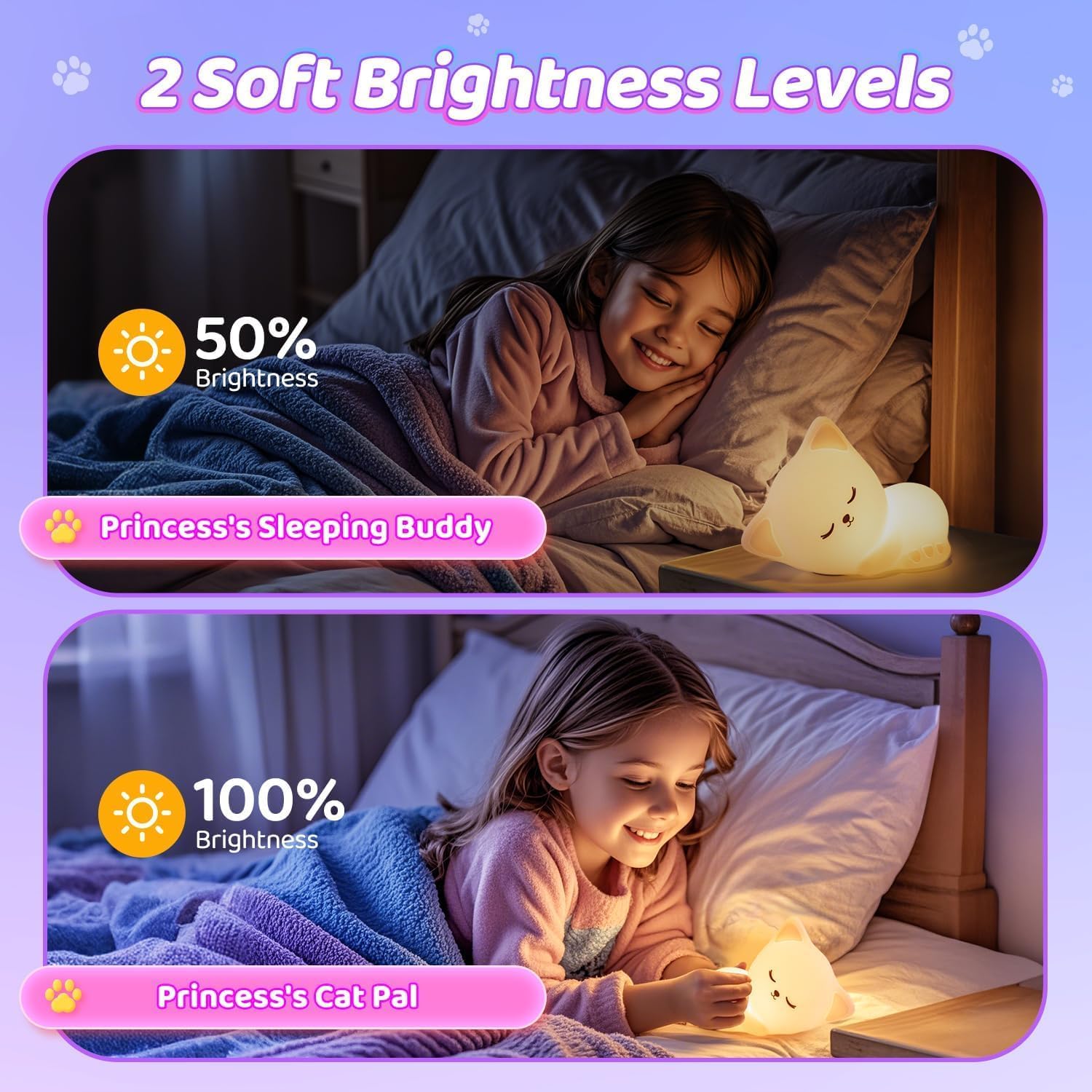 Detalle de Mubarek night light Cat Night Light for Kids, 16 Colors, Rechargeable Silicone