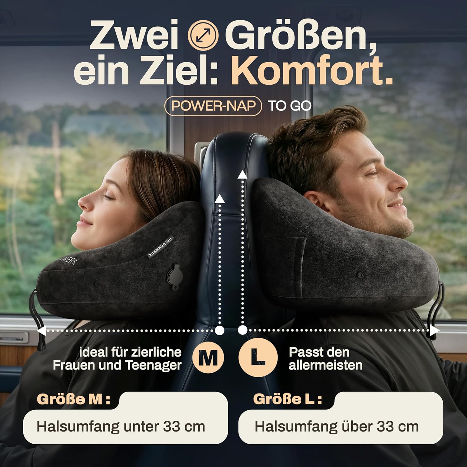 Detalle de HELDENWERK Air Nackenkissen Flugzeug Aufblasbar – ErgoRing-Design, 5 Schlafpositionen