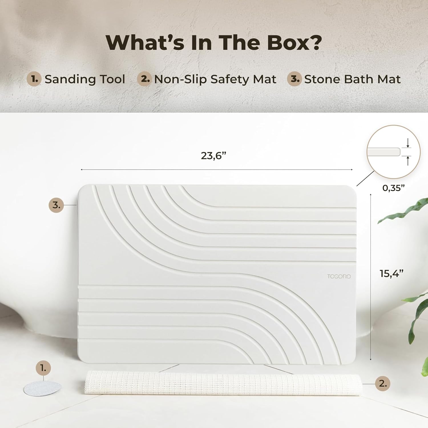 Detalle de TOSORO Diatomaceous Earth Stone Bath Mat (23.5 x 15) in Sandstone