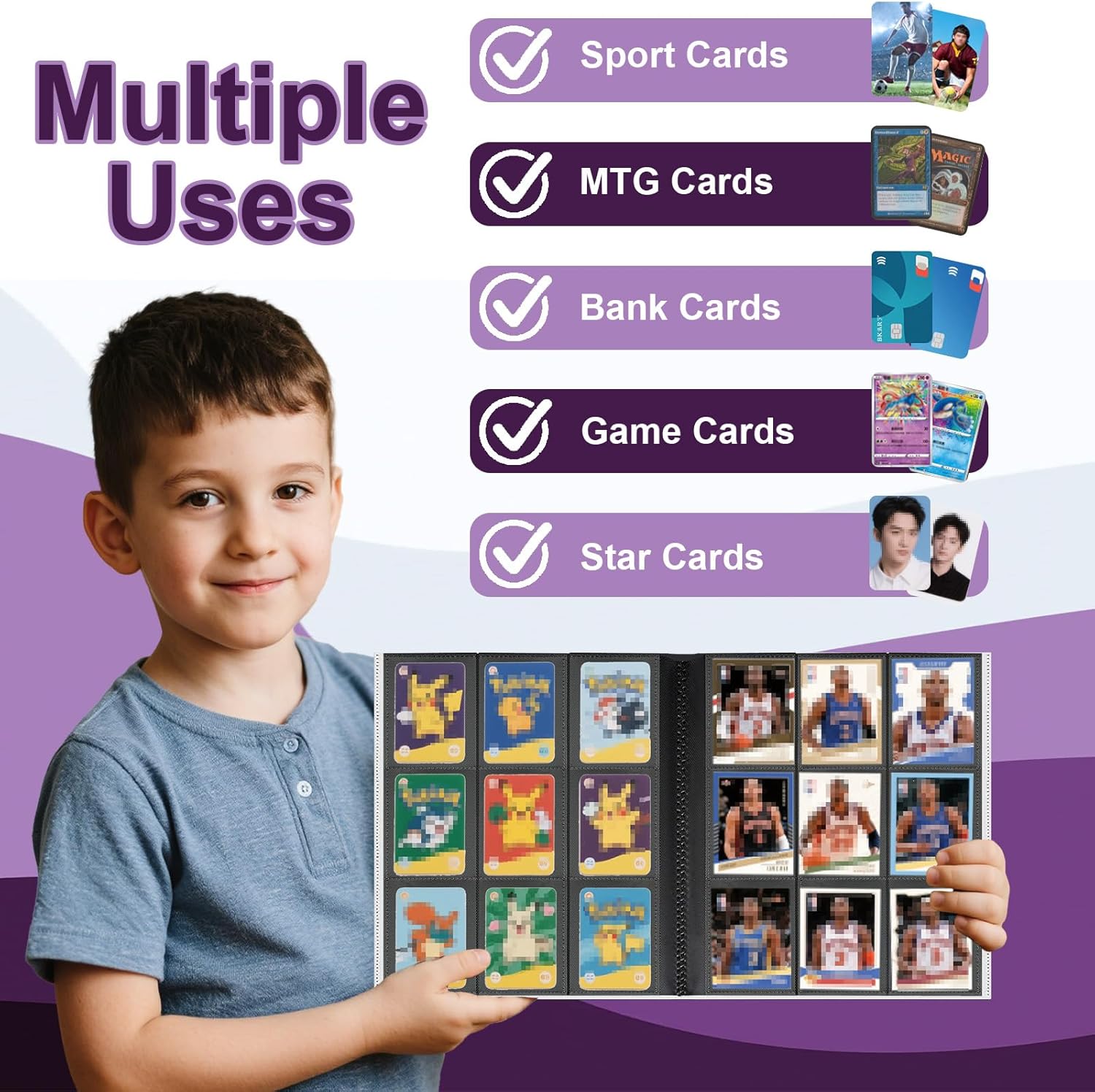 Thumbnail 4 de 9-Pocket Trading Card Binder with 24 Pages (up to 432 card capacity) for MTG, TCG, Pokémon & Yu-Gi-Oh