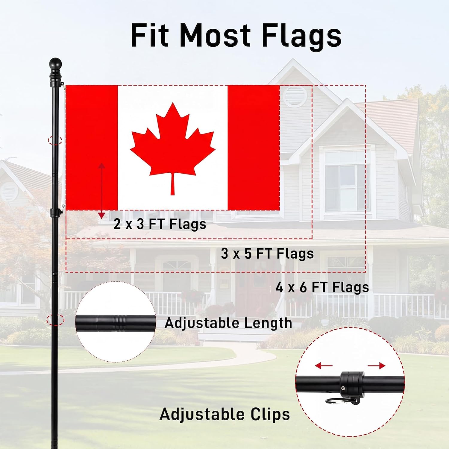 Detalle de SEEKNEW QG011-BK 6 ft Stainless Steel Flagpole, Black, Adjustable 5-Section