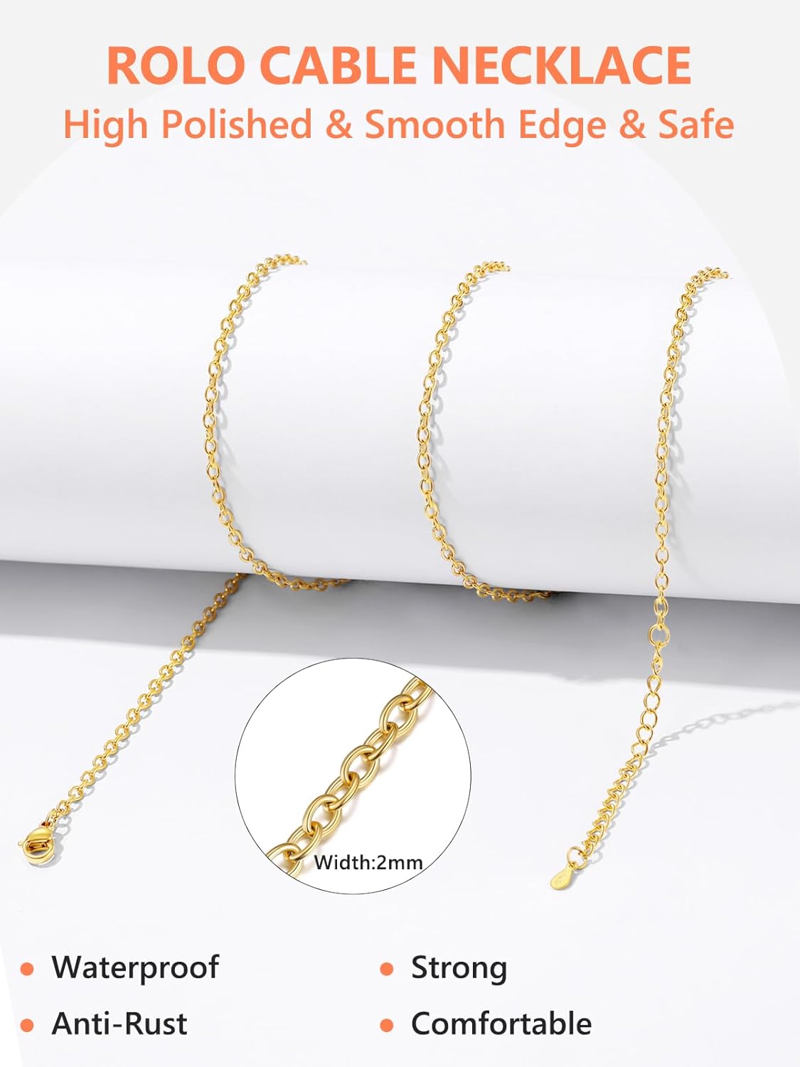 Thumbnail 3 de Silvora Chaîne gourmette en acier inoxydable pour femme — 2 mm, 36 à 76 cm, sans pendentif, plusieurs finitions