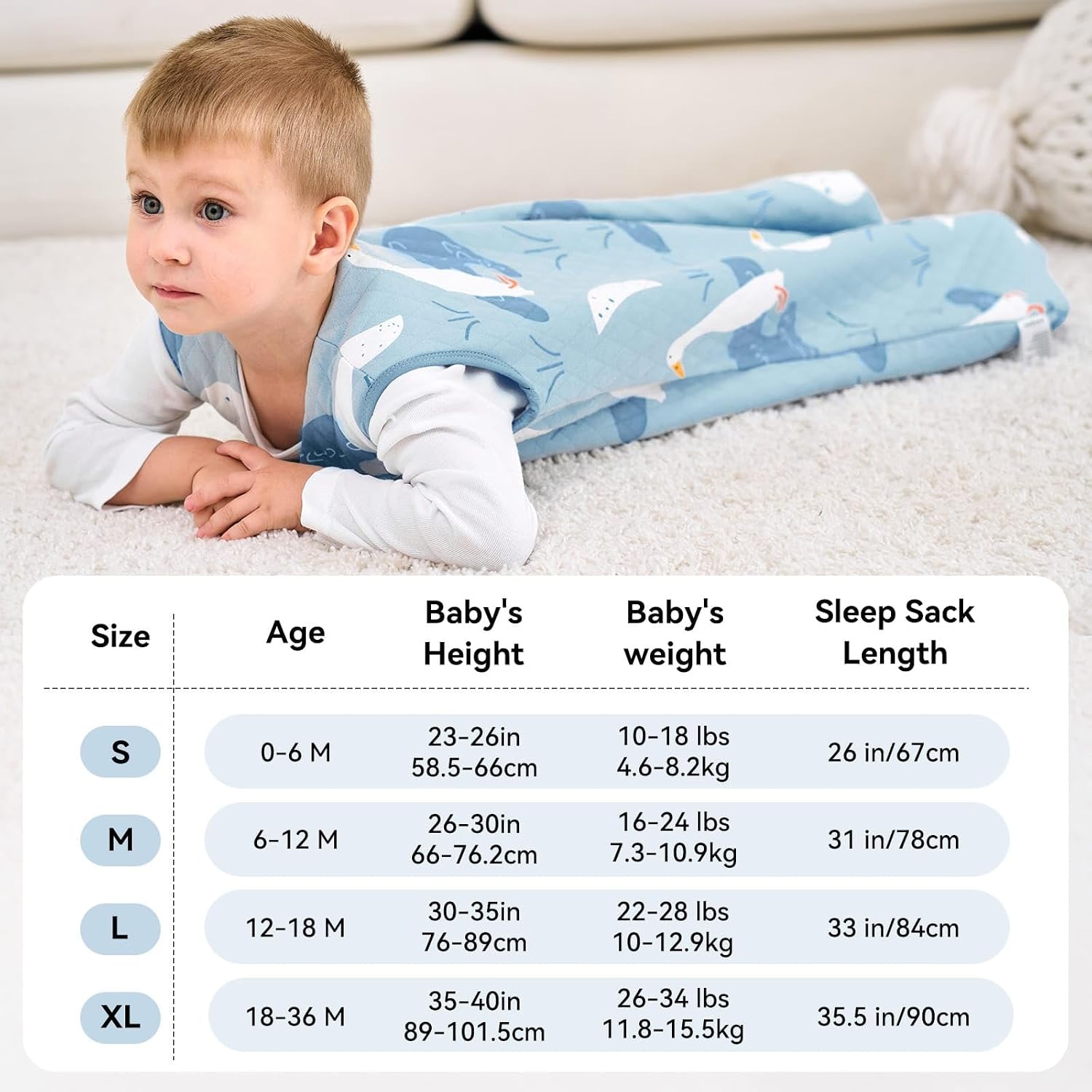 Detalle de Unnivoll Schlafsack Baby 1,5 Tog 67 cm – Baumwolle, 0–6 Monate, warm & weich