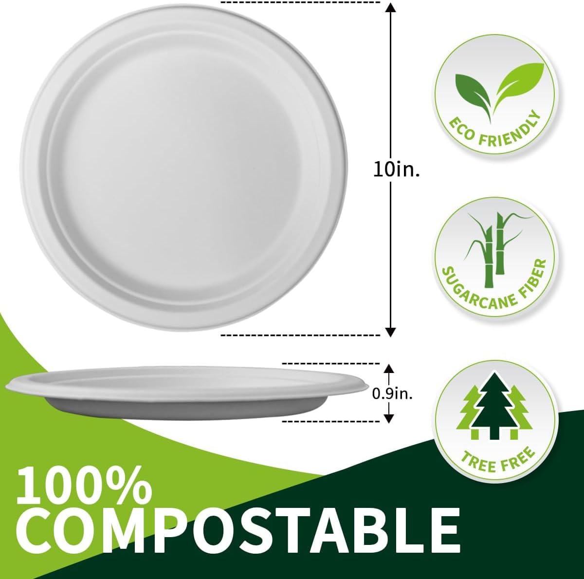 Detalle 2 de Compostable Bagasse 10-Inch Plates 150 Pack 🍽