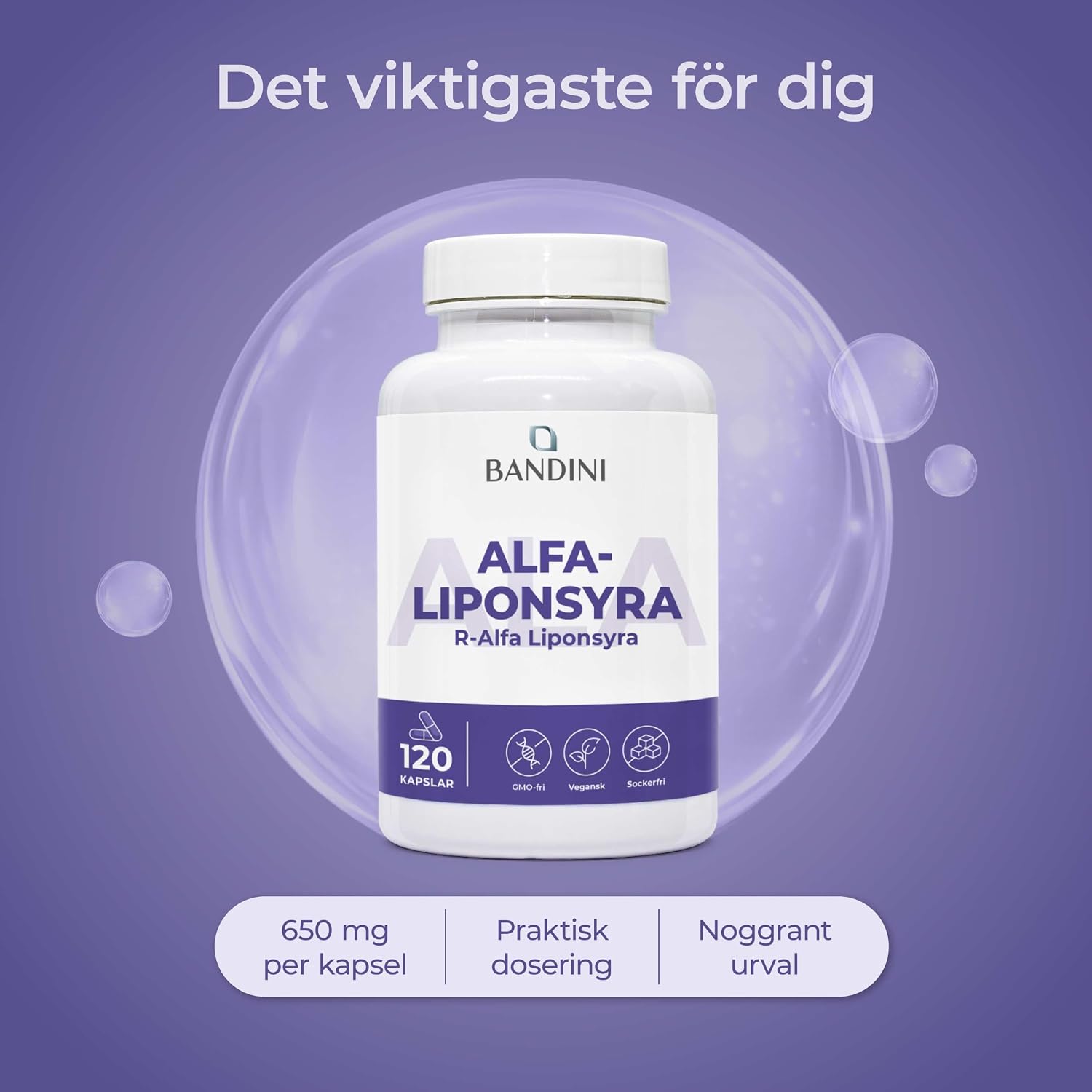 Detalle 2 de BANDINI ALA alfa-liponsyra 650 mg, 120 vegetariska kapslar