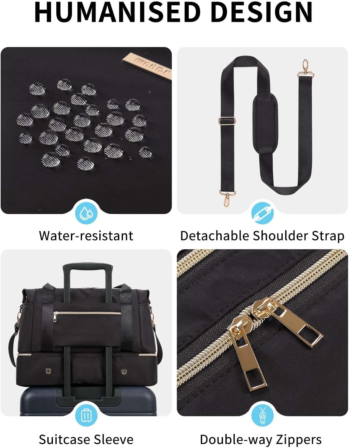Thumbnail 6 de WANDF 45x36x20 Cabin Bag: Underseat Carry-On for EasyJet with Wet Pocket & Shoe Compartment