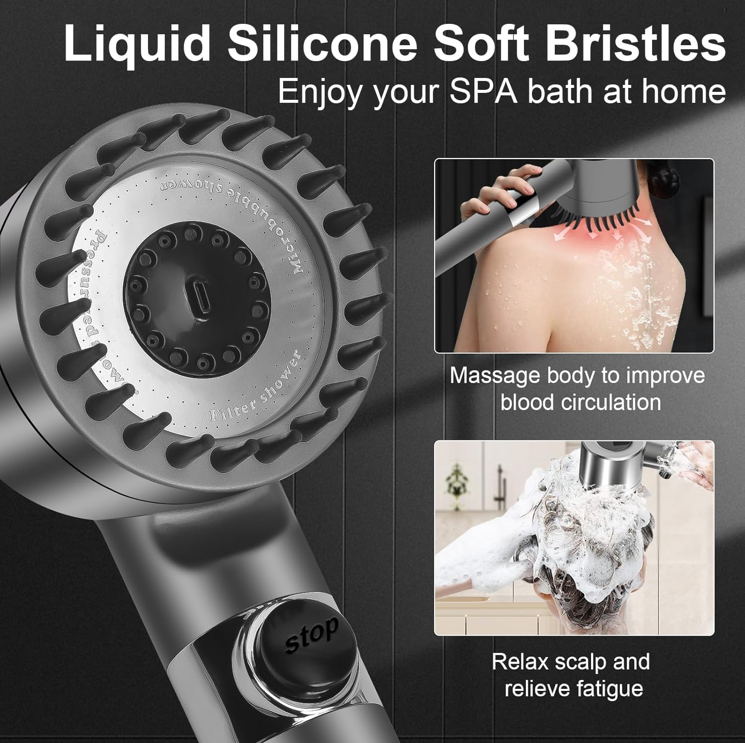 Thumbnail 4 de High Pressure Shower Head with 4 Spray Modes and 1.5m Hose – Filtered, Massage & Skin Care