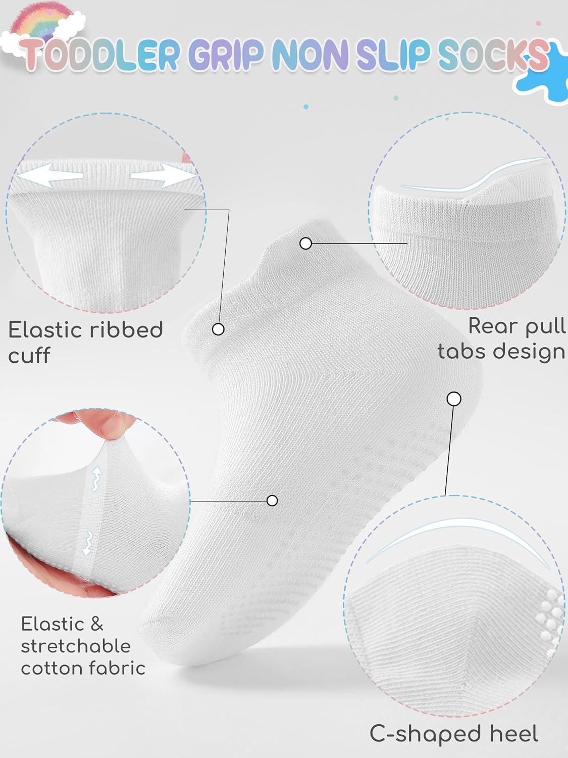 Detalle de Aroveea Toddler Grip Ankle Socks, 12-Pack, Cotton-Rich Blend, Unisex