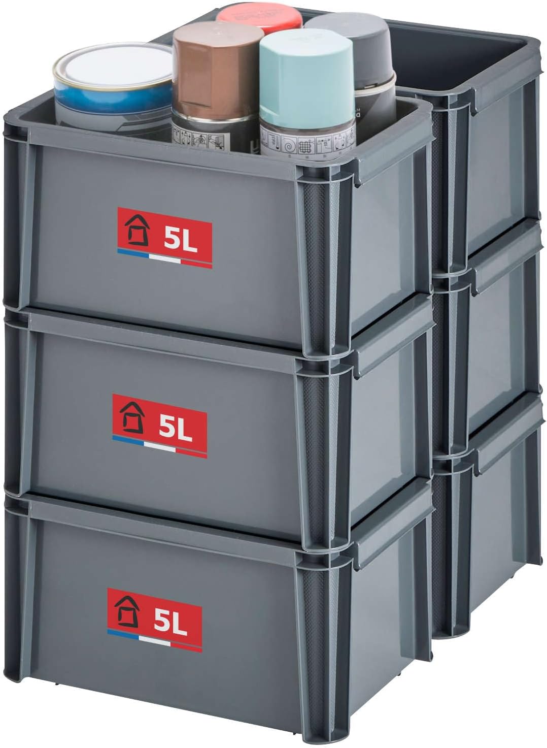 Sundis MASTER BOX – zestaw 6 pojemników 5 l z PP, do sztaplowania