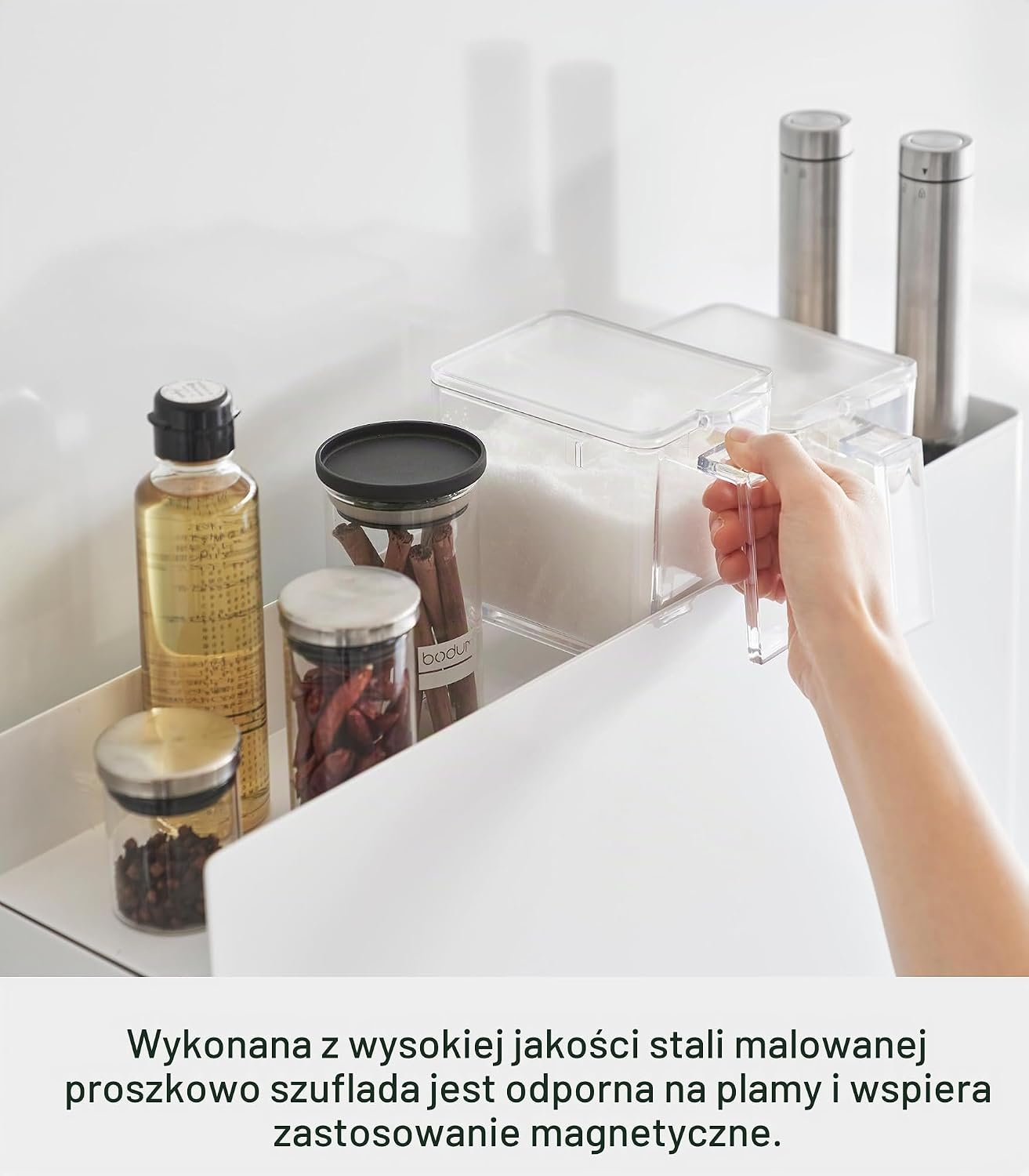 Detalle 2 de YAMAZAKI 4334-P TOWER – dwupoziomowy stojak na przyprawy, biały, stal i polipropylen