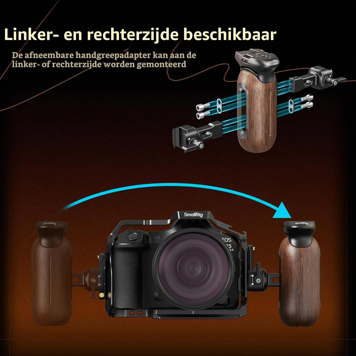 Thumbnail 2 de SMALLRIG 5239 houten zijhandgreep met NATO-klem, 27 mm verstelbaar