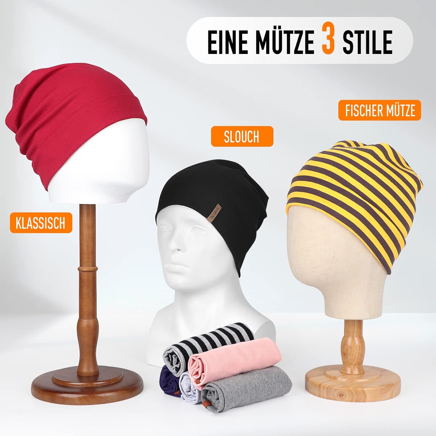 Detalle de Mütze Damen Herren Slouch Beanie aus Baumwolle – elastisch, atmungsaktiv und vielseitig verwendbar