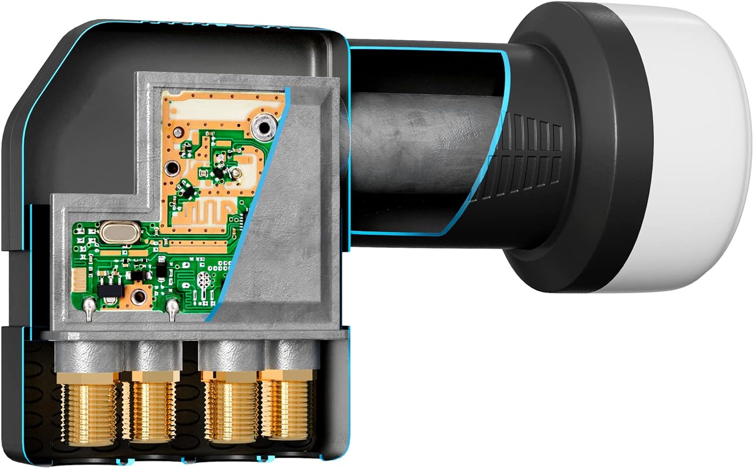 Detalle de hb-digital Quad LNB – 4-fach-Quad-LNB mit LTE-Schutz, 0,1 dB Rauschmaß und Wetterschutz