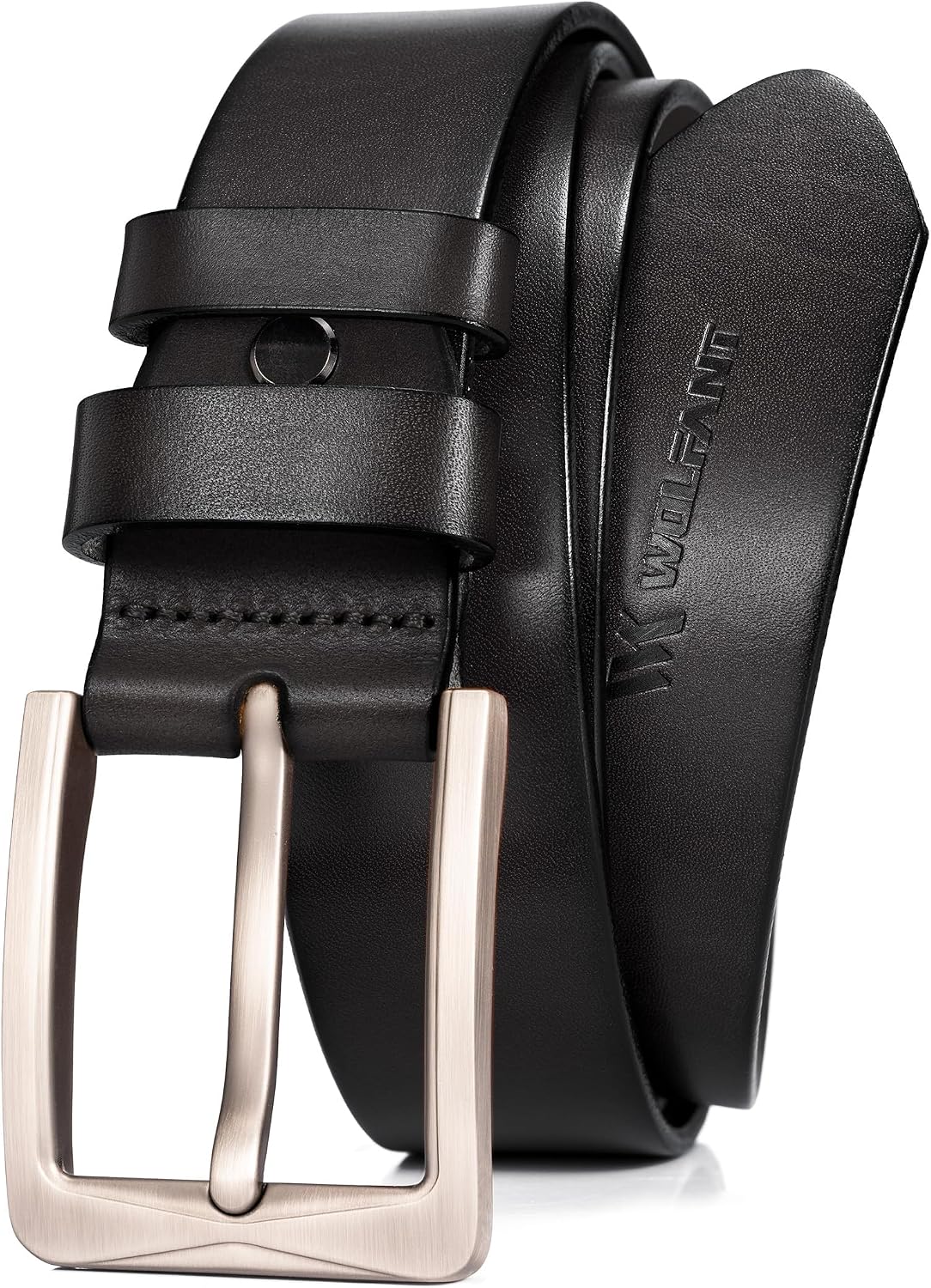 Detalle de WOLFANT 1.5" Full Grain Leather Belt for Men (Gift Box) — 100% Italian Solid Leather