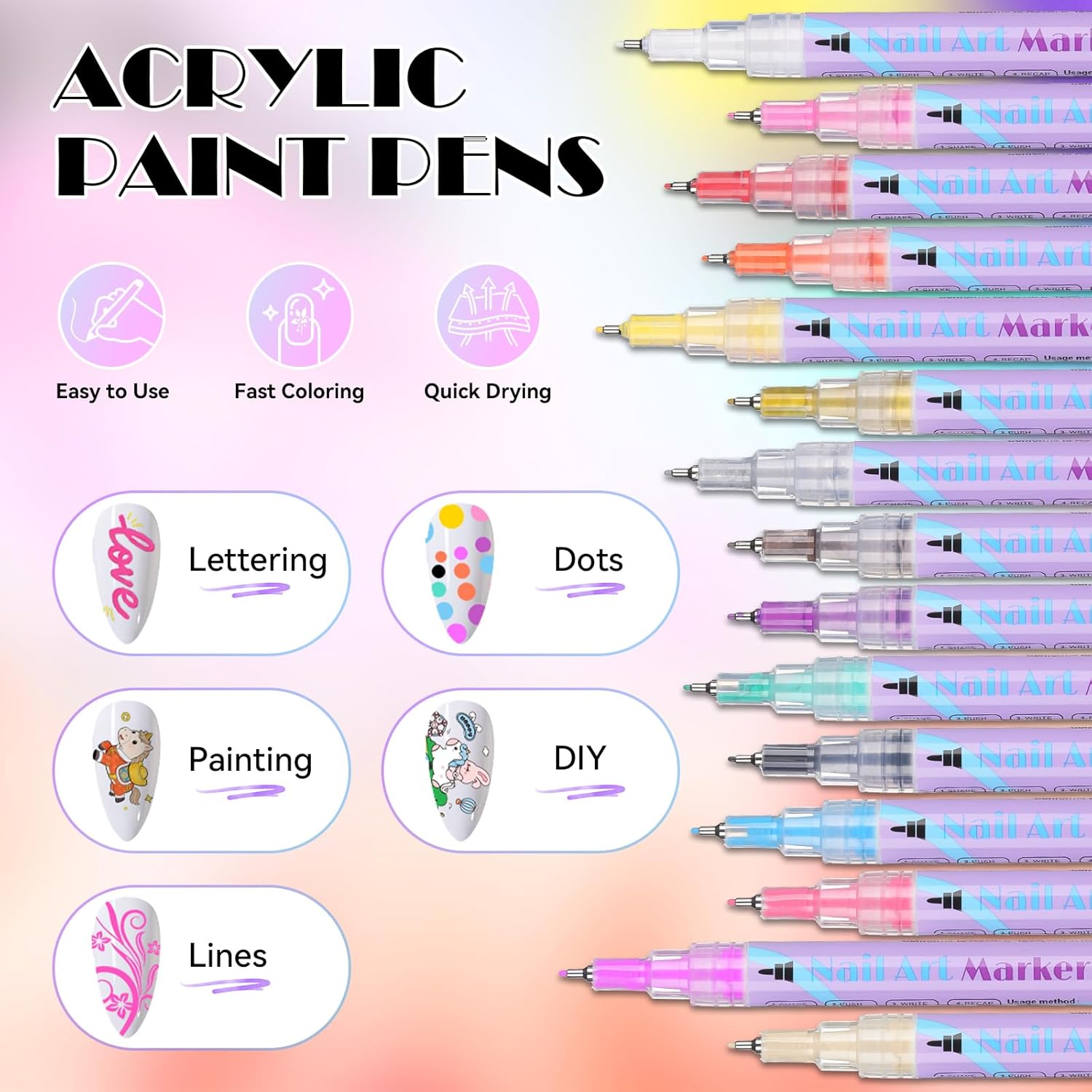 Detalle de 15 Farben 3D Nagellack Stift-Set (1 Set mit 15 Stück) für DIY Nagelkunst, Liner & Punktierung