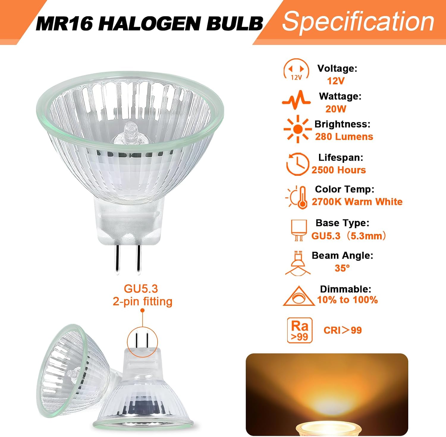 Detalle 1 de Givurao MR16 Halogen 20W Leuchtmittel