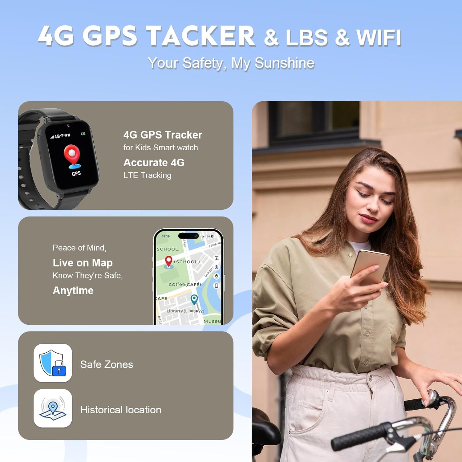 Thumbnail 1 de BJLBOJEY Kids Smart Watch GPS Tracker 4G (4G LTE) with Video Calls, SOS and School Mode for ages 5–12