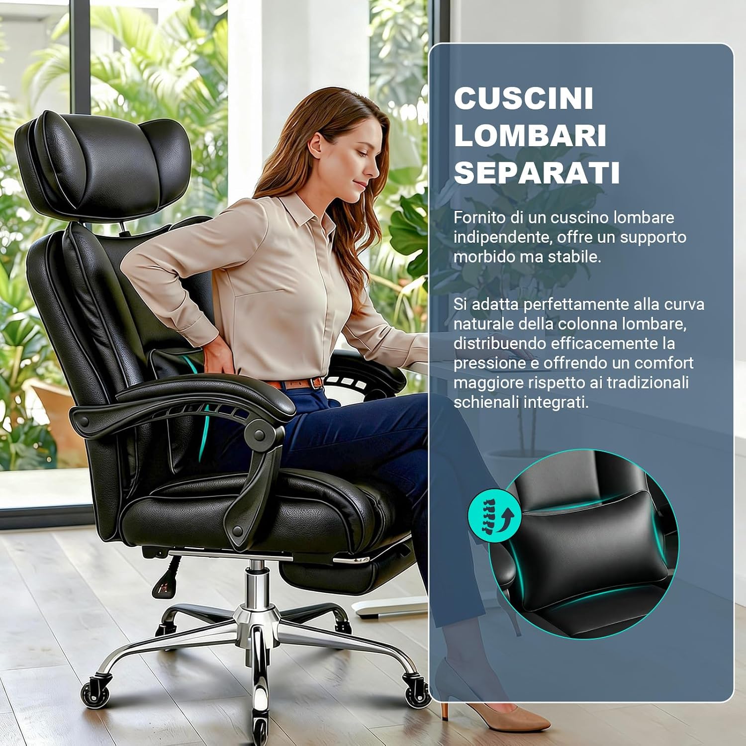 Thumbnail 5 de BASETBL Poltrona Ufficio Ergonomica: Sedia XXL con Poggiapiedi, Schienale 90°–120° e Altezza Regolabile