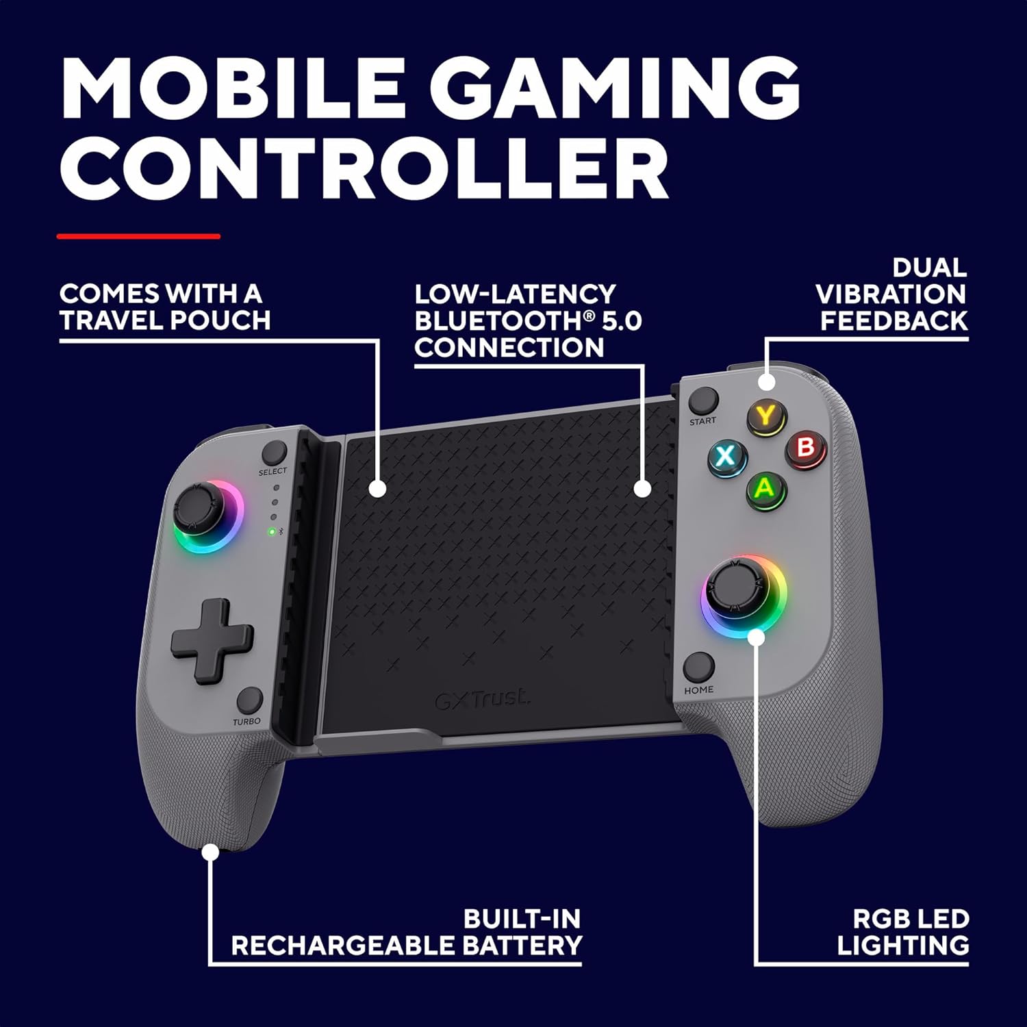 Thumbnail 1 de Trust GXT 735G Mylox Bluetooth Mobile Gaming Controller (Grey) for iPhone, Android, PS5 & Xbox remote play