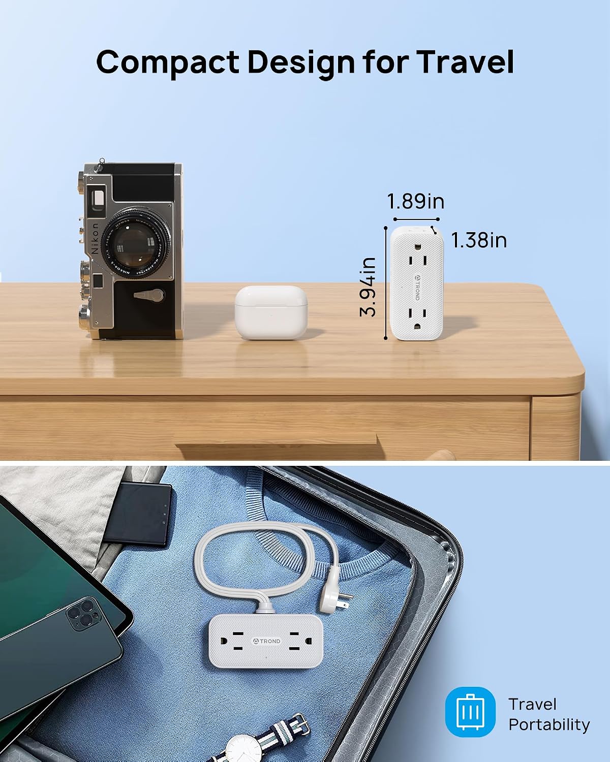Detalle 2 de TROND TD-PS-US15SX Rotating Power Bar, 4 Outlets, USB-C, 10ft Cord